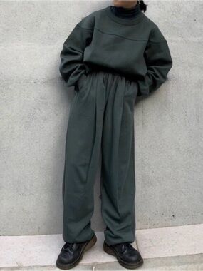 Lemaire UniqloU Set Dark Green 2-piece Sweatsuit Crewneck Top/Gathered Pants M/L
